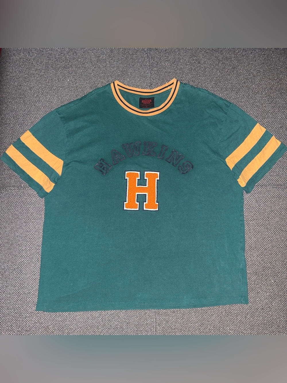 Stranger Things Hawkins High School Green & Mustard Letterman Tee